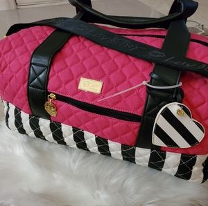 Betsey Johnson Gym Duffle Bag Over Night Tote Pink Quilted NWOT Travel